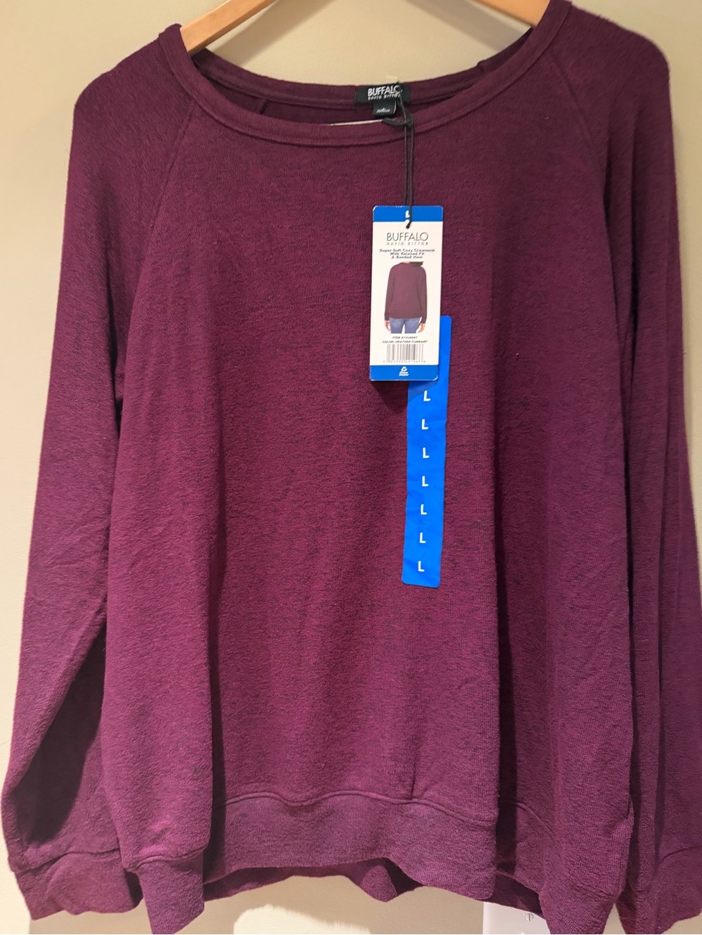 Buffalo David Bitton Plum Crewneck Long Sleeve  Knit Top L NWT